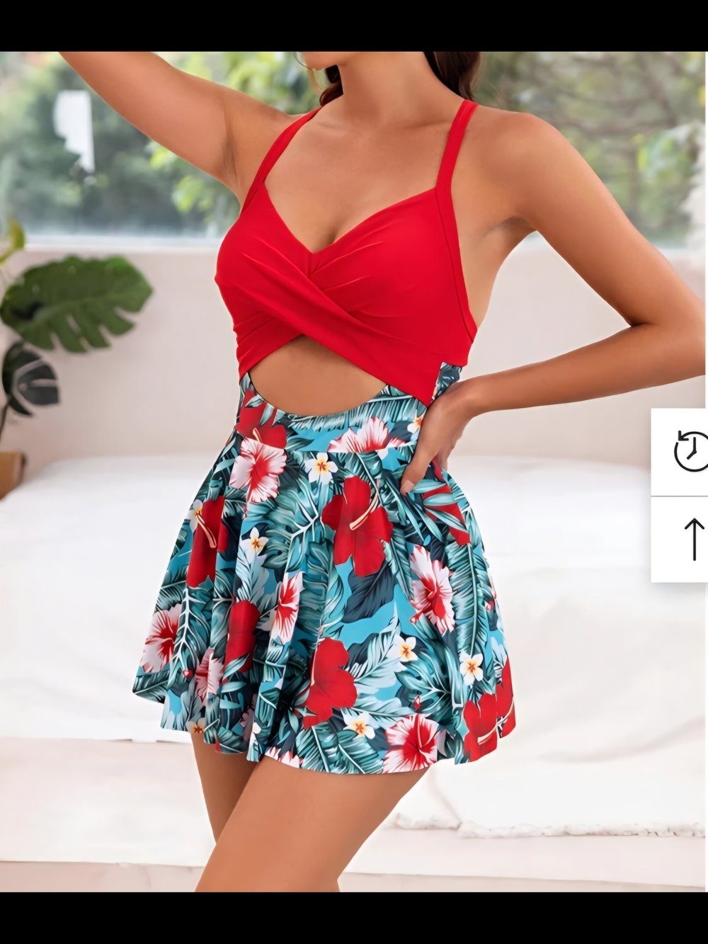 Red Tropical Floral Swimdress